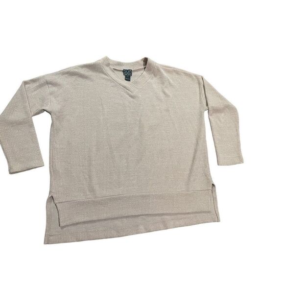 Clara Sun Woo  light pink Vneck sweater sz small split hem ribbed knit - Picture 1 of 10
